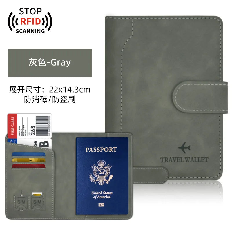 PU Passport Holder Travel Wallet Stop RFID Passport Covers Splicing Magnetic Buckle Passport Pouch ID Holder Air Ticket Holder