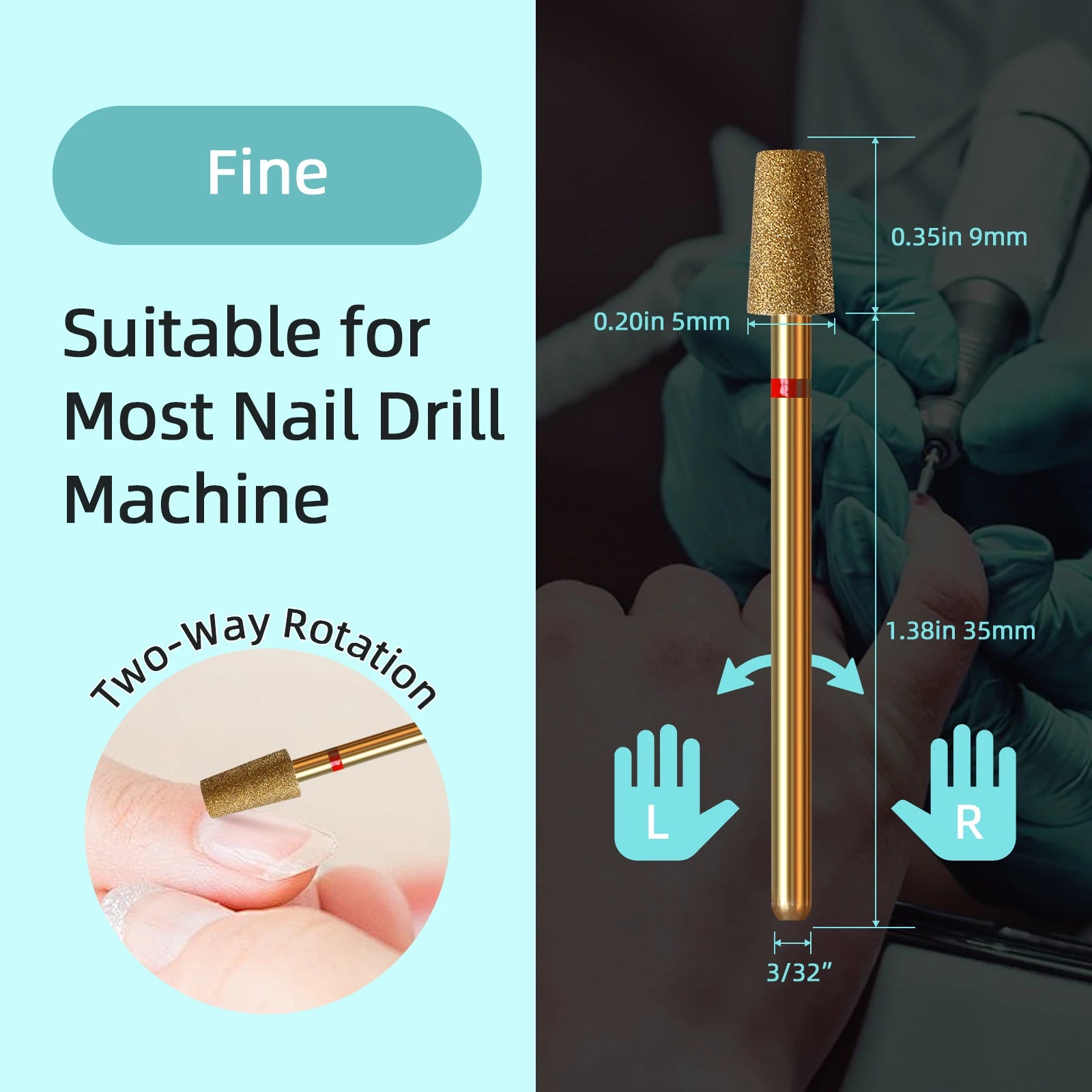 HYTOOS 5mm Large Tapered Barrel Cuticle Clean Nail Drill Bit, Titanium Russian Diamond Nail Bits Nail Cleaner Accessories Tool