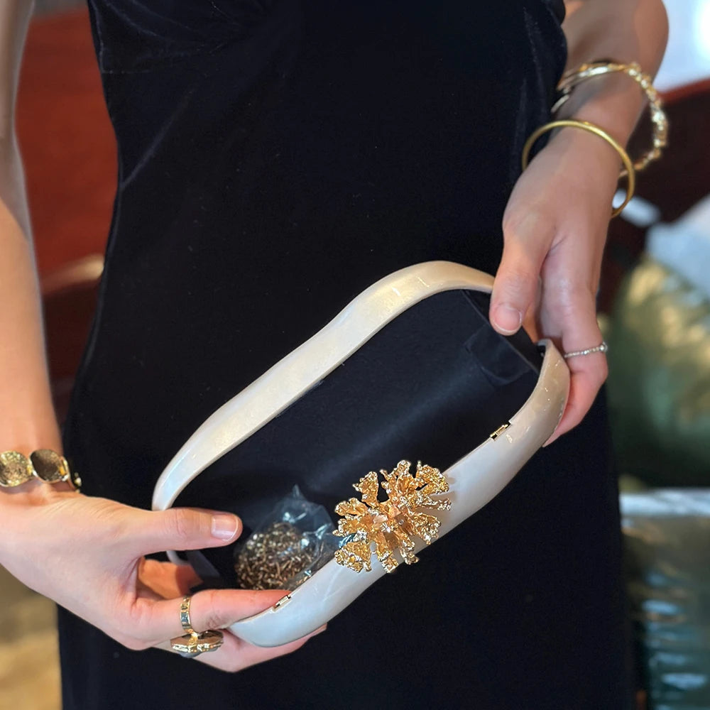 2026 New Shoulder Bag For Women Acrylic Alloy Flower Shell Bag Ladies Fashion Wedding Banquet Evening Bag Bridal Handbag Clutch Purse