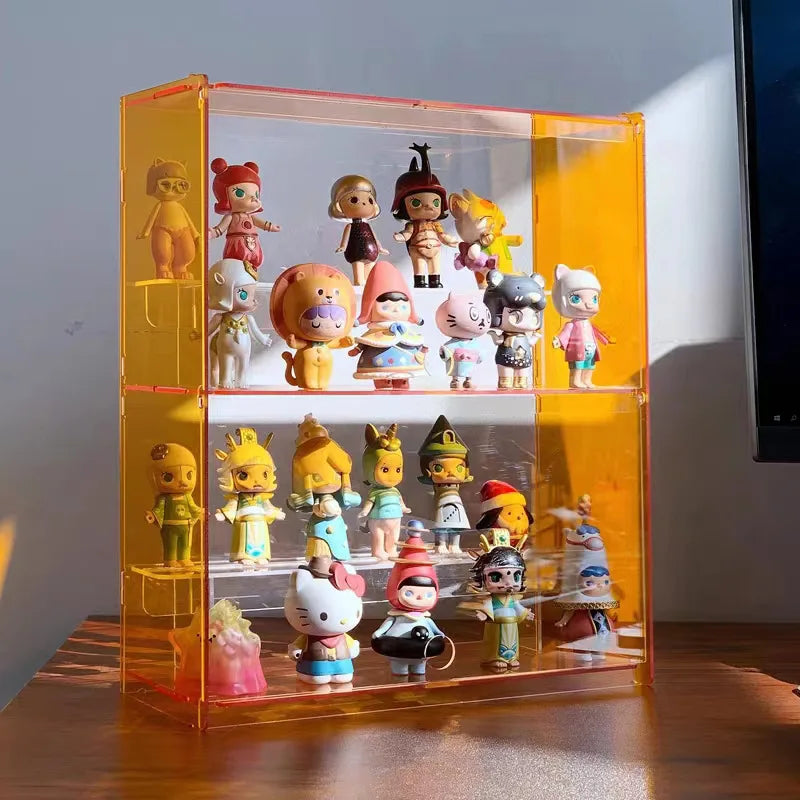 Orange Transparent Acrylic Storage Boxes, Transparent Ladder Display Cases Toys, Car Models, Souvenirs Storage Display Cabinet