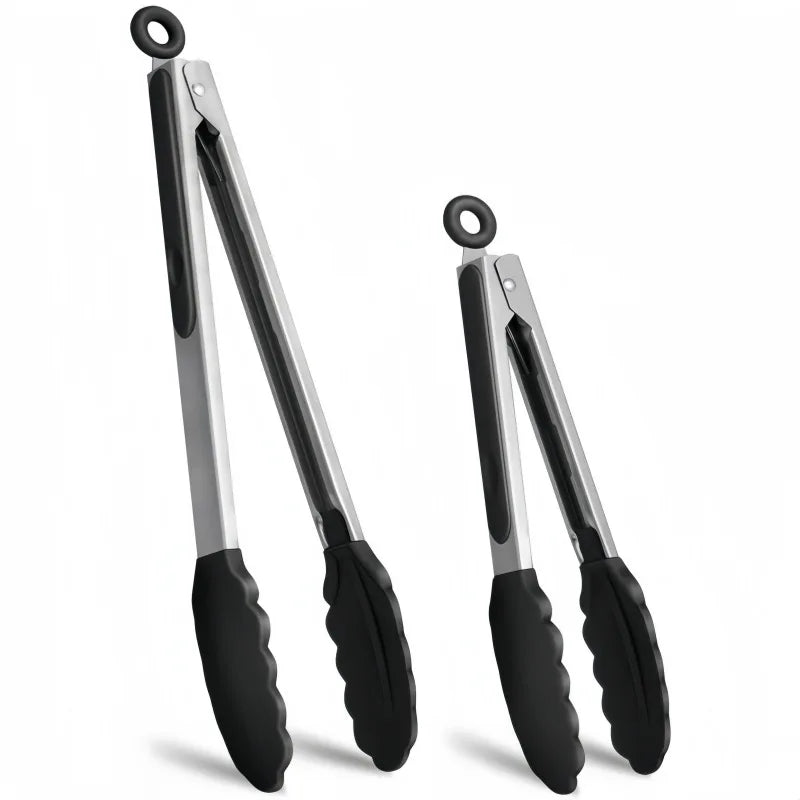 Premium Stainless Steel Silicone Food Tongs 1/3Pcs Non Stick Heat Resistant BBQ Cooking Clamp For Steak Salad Pasta Noodles