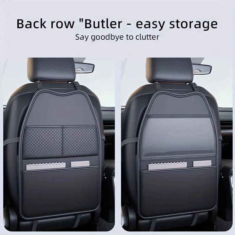 PU Leather Car Seat Kick Proof Pad with Pockets Multi-functional Tablet Holder Auto Seat Back Protection Cover for Kids