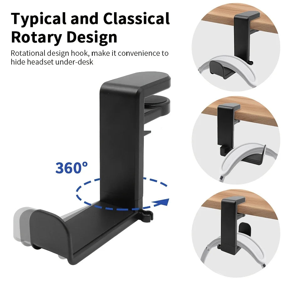 Under The Table, Non-Perforated Earphone Holder Can Turn 360 Degrees. Earphone Holder Is a Storage Type