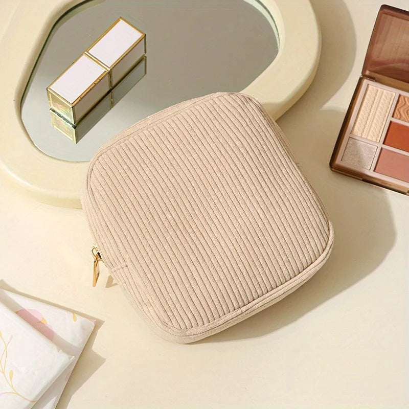 Compact Makeup Bags for Travel, Featuring Zippers, Earphone Storage, Sanitary Napkin Compartments