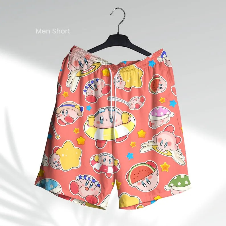 Summer Hot Selling Pink Ball Men Women Hawaiian Shirt Beach Shorts Two-piece Set Cute Home Anime Pajamas T-shirt Shorts Set Gift