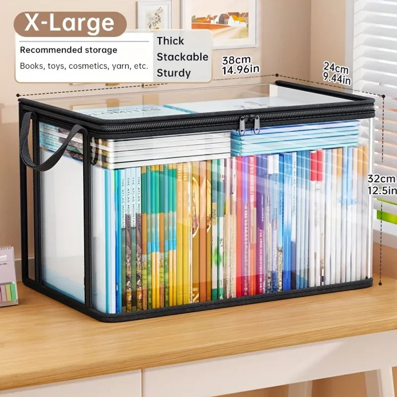 PVC Storage Bag with Flip Lid & Viewing Window - Durable Rectangular Organizer for Toys, Crafts, Books, School Supplies, Snacks