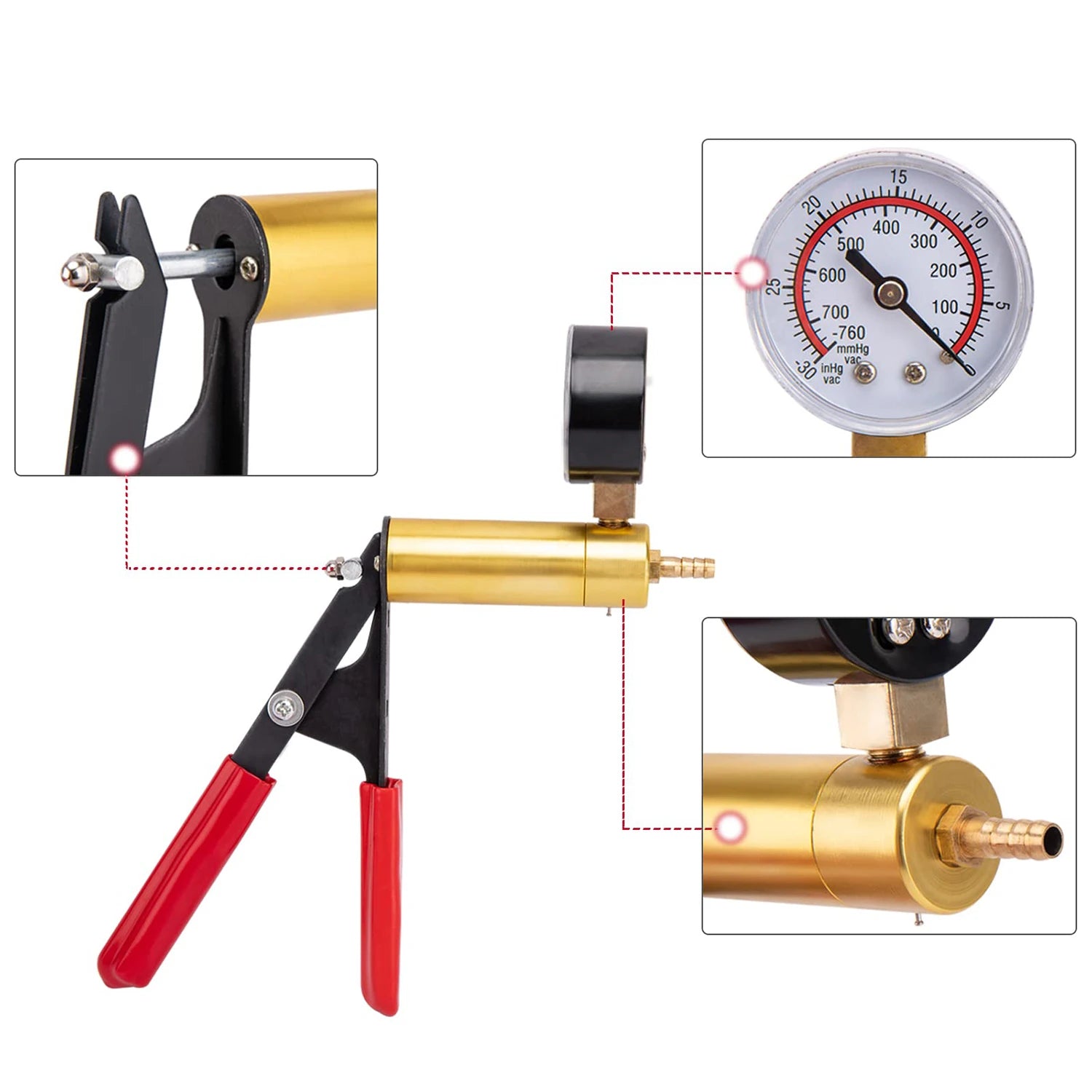 2 in 1 Automotive Handheld Vacuum Pump Brake Bleeder Kit for Motorcycle 16 pcs Brake System Bleeding Tools with Gauge Adapters