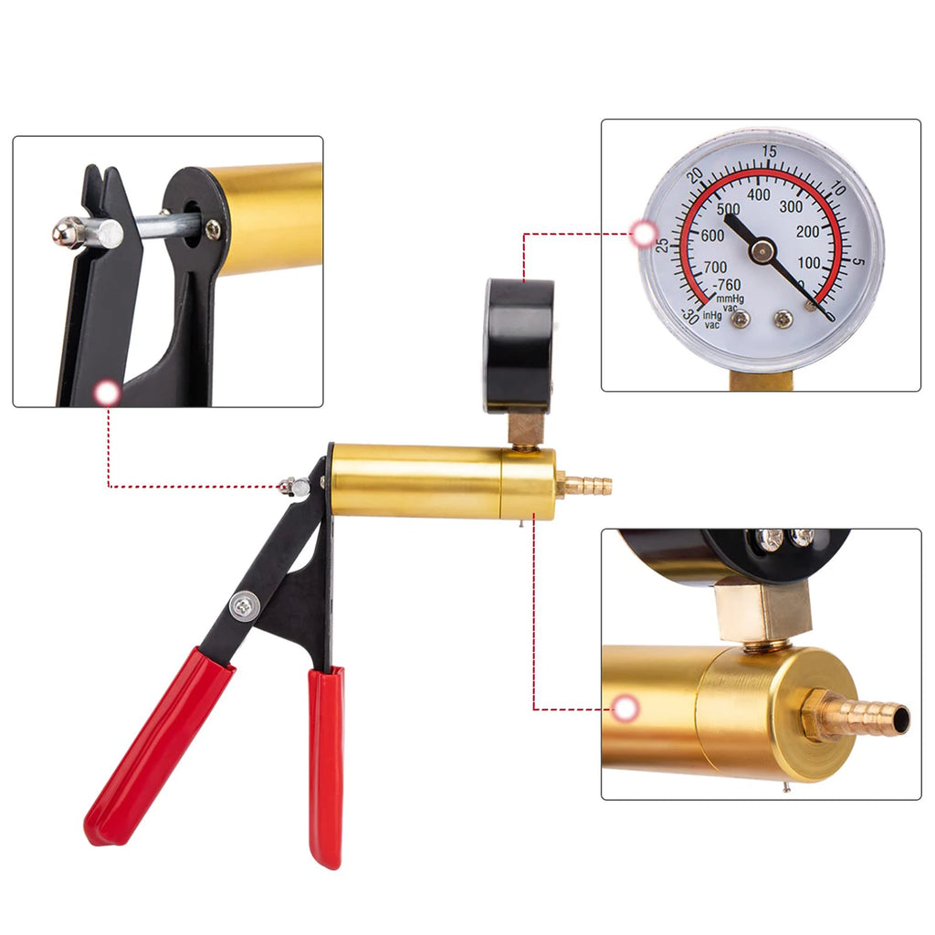 2 in 1 Automotive Handheld Vacuum Pump Brake Bleeder Kit for Motorcycle 16 pcs Brake System Bleeding Tools with Gauge Adapters