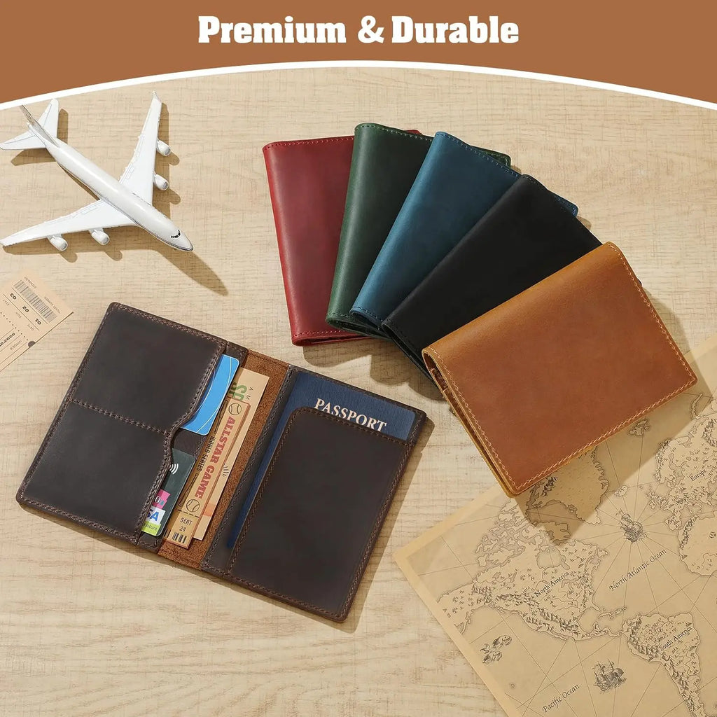 AIGUONIU Leather Passport Holder Travel Wallet Cover Case for Men and Women Leather Travel Documents Organizer Protector