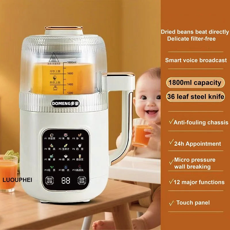 1.8L Soy Milk Machine Electric Juicer Multifunctional Wall Breaking Machine Kitchen Auto No Cook Heating Rice Paste Machine 710W