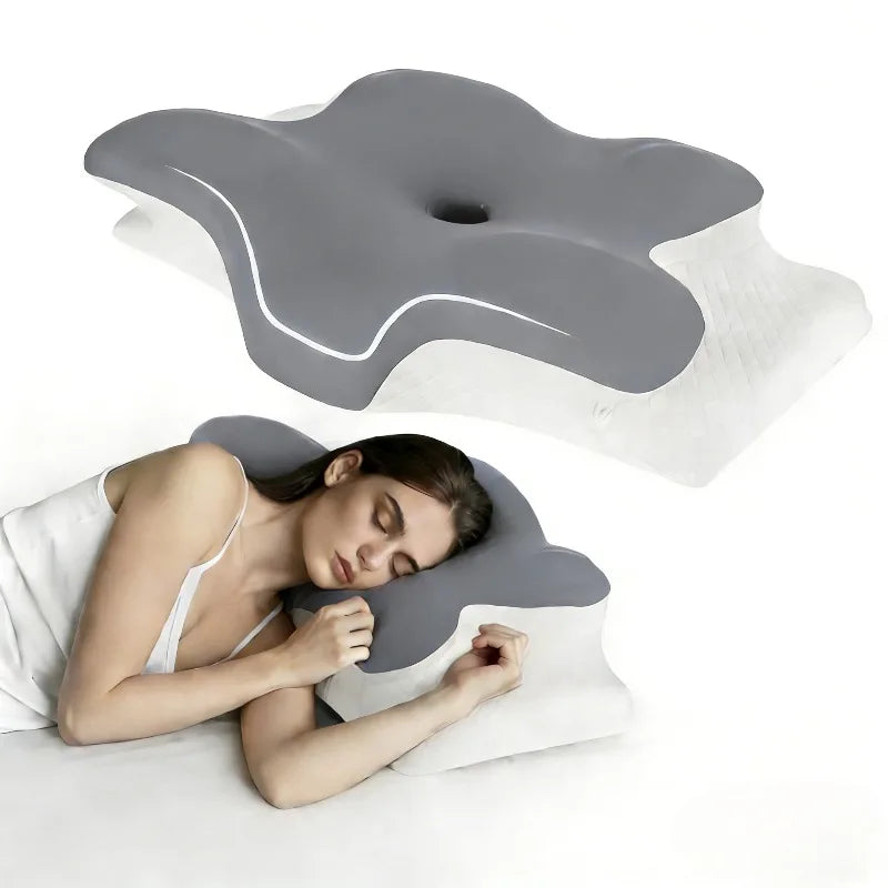 Dual Height Memory Foam Cervical Pillow with Armrest Grooves for Neck Pain Relief Ergonomic Orthopedic Support Side Back Sleeper