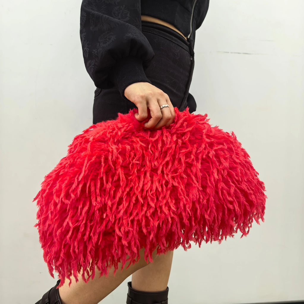Fluffy Bag Feather Large Cloud Bag Pleated Clutch Bag Plush fairy Bag