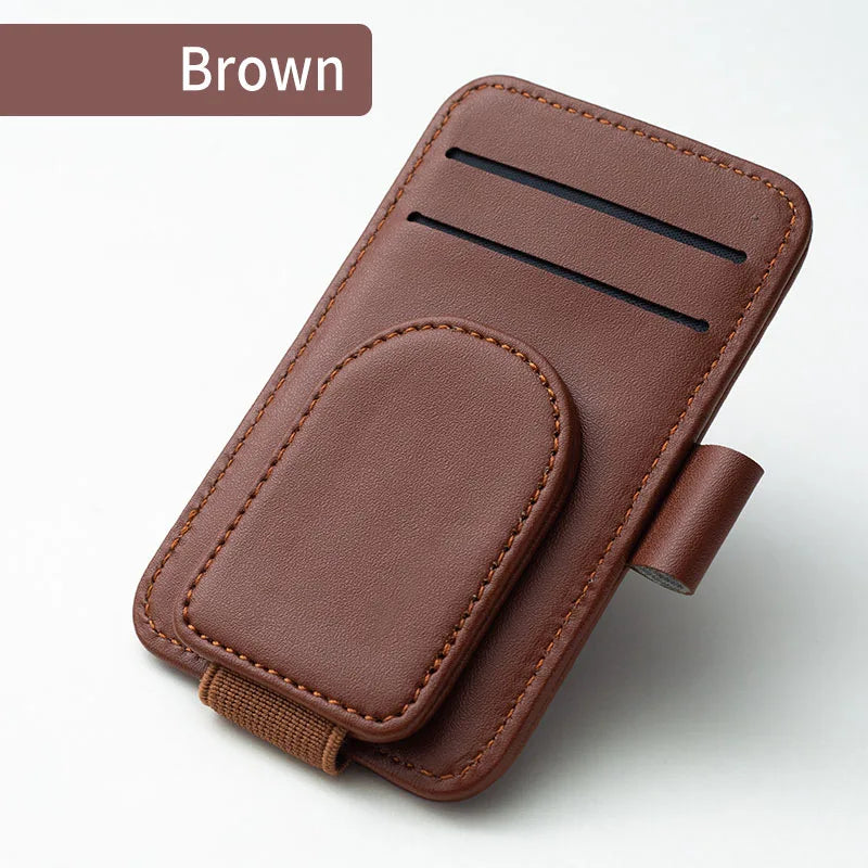 JFBONIN Leather Car Sun Visor Sunglasses Holder with Magnetic Clip Pen And Card Holder Creative Sunshade Storage Case