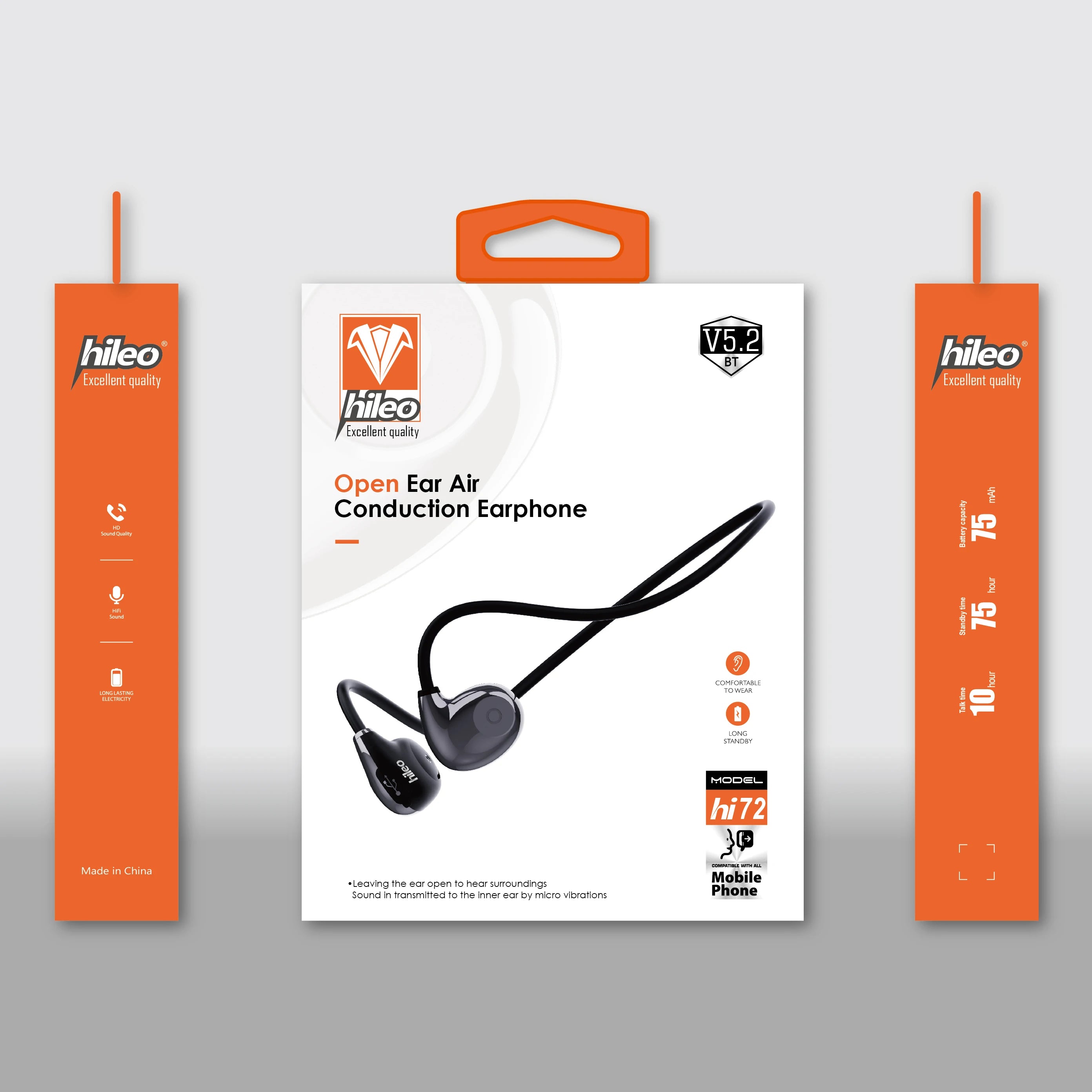 Hileo Bone Conduction Headphones Bluetooth 5.2 Wireless Not In-Ear Headset IPX5 Waterproof Sport Earphones Lightweight Ear Hook