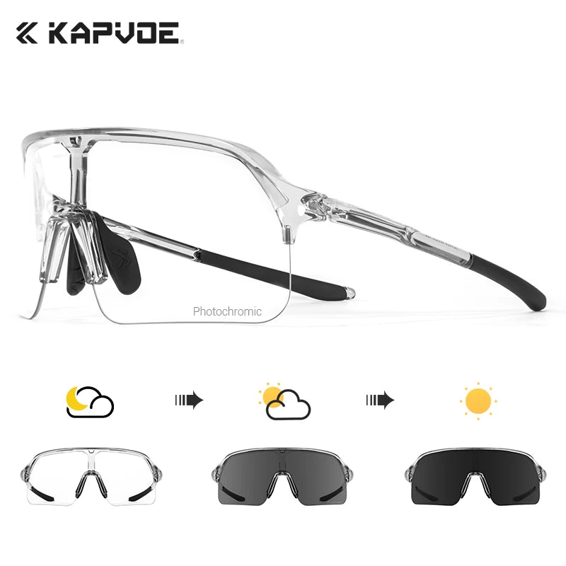 Kapvoe Photochromic Hiking Eyewear Sunglasses for Man Cycling Glasses Bicycle Cycling Women MTB Bike Outdoor Sport Goggles UV400