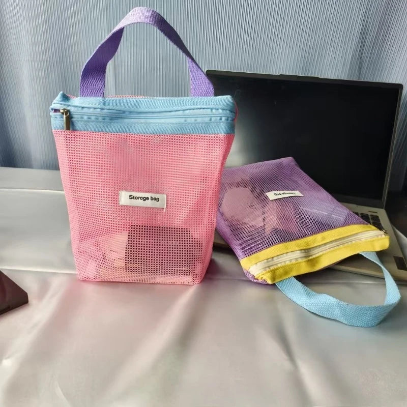 Macaron Color Makeup Organizer Breathable Wet Pack for Women Large Capacity Travel Toiletry Bag Mesh Beach Swimming Pouch