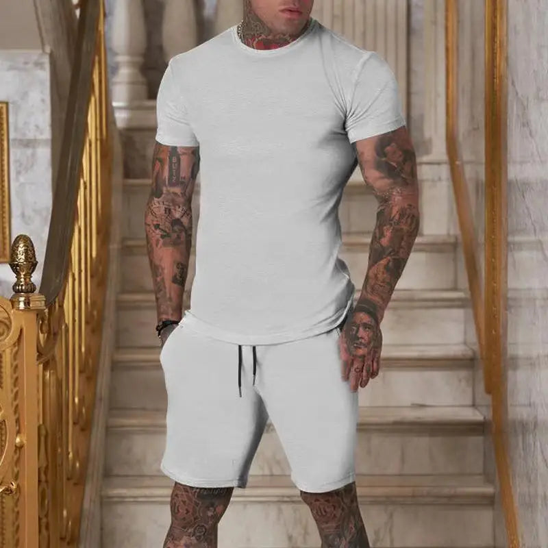 2026 Fashionable and casual summer outdoor sports suit men's breathable T-shirt shorts casual and fashionable two-piece set