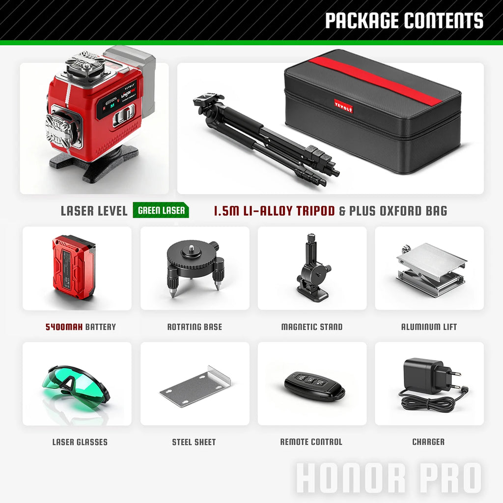 YEVOLT Industrial 16-Line Laser Level Auto-Calibration ±4° Self-Leveling Angle Outdoor Landscaping Anti-Shock Design