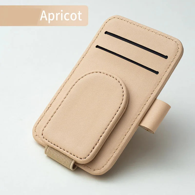 JFBONIN Leather Car Sun Visor Sunglasses Holder with Magnetic Clip Pen And Card Holder Creative Sunshade Storage Case