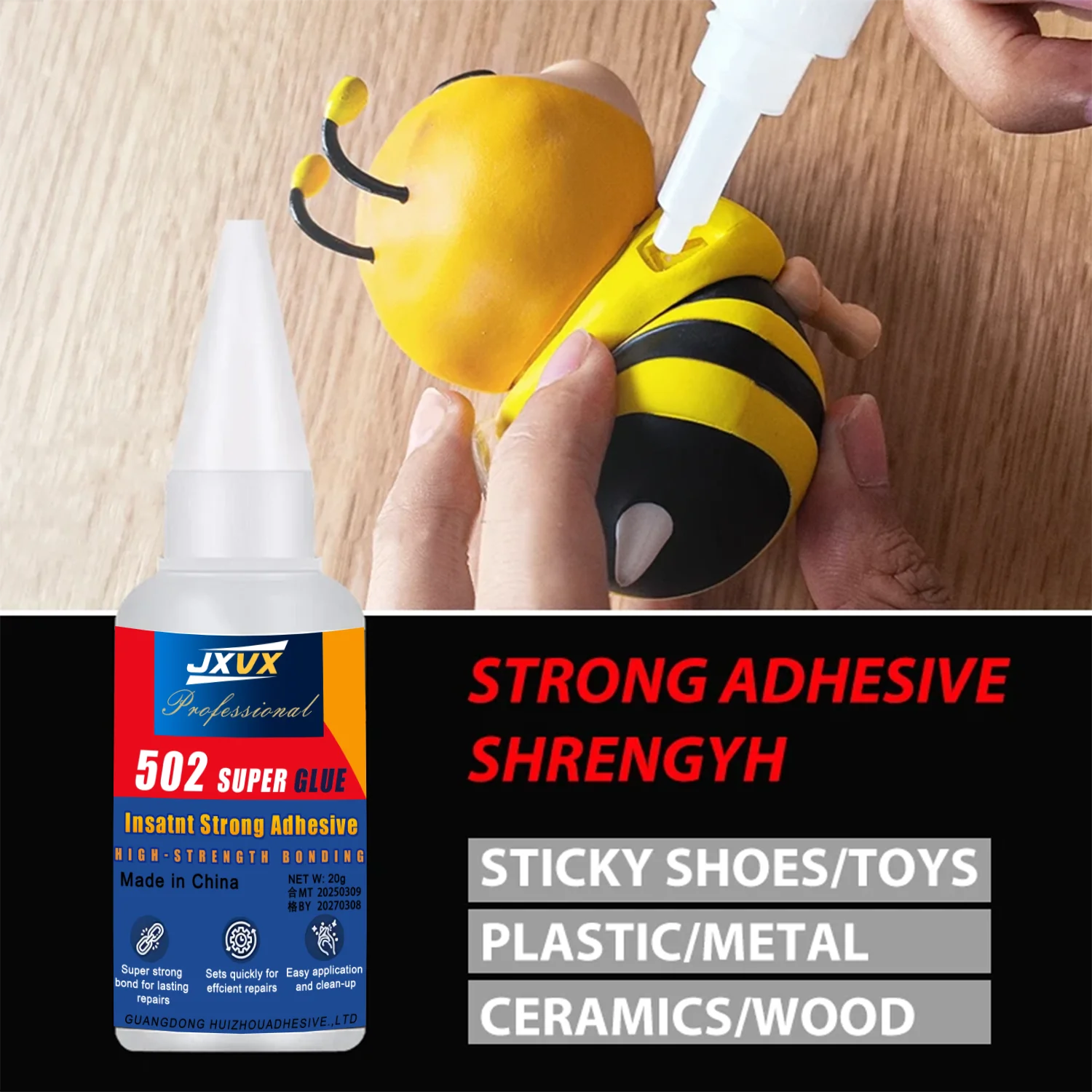 20g 502 Multi-Purpose Super Glue Instant Quick-drying Cyanoacrylate Waterproof Adhesive Leather Rubber Glass Wood Metal Strong Bond Liquid Glue Tool Includes precision dispenser 1-10pcs.