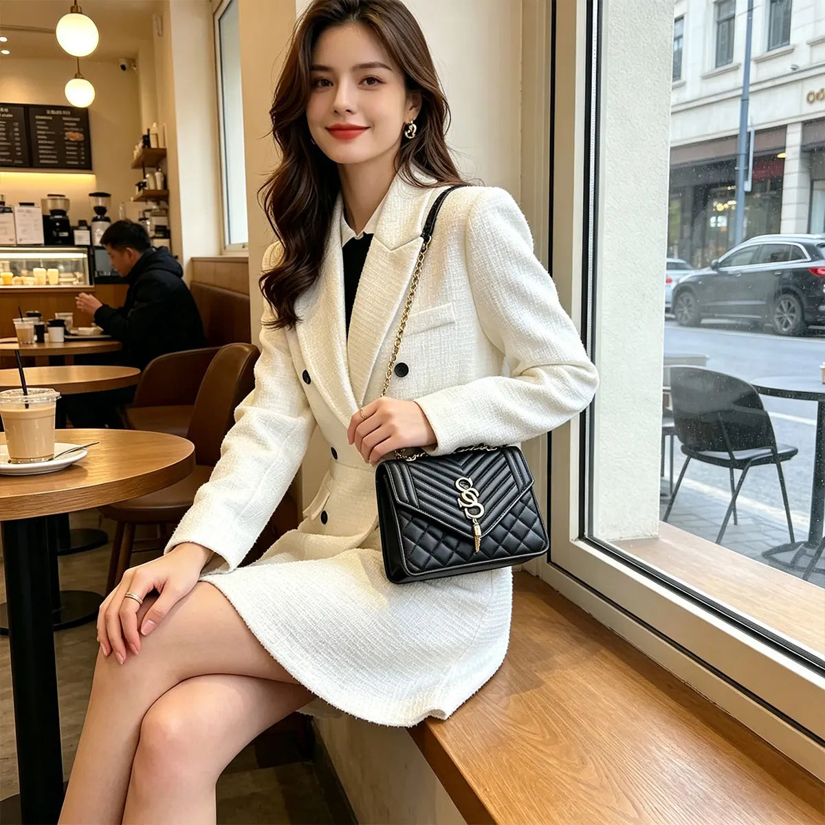 Elegant and Fashionable Argyle Quilted Chain Small Square Bag Metal Letter Tassel Diagonal Cross Bag Commuter Shoulder Bag