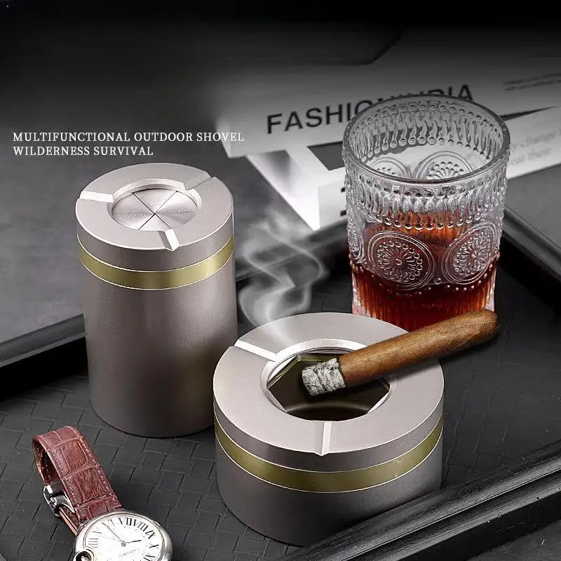 360° Stainless Steel Twist-Lock Ashtray, Windproof Odor-Proof & With Cigarette Holder for Car & Home, Smokeless Cigar Ashtray