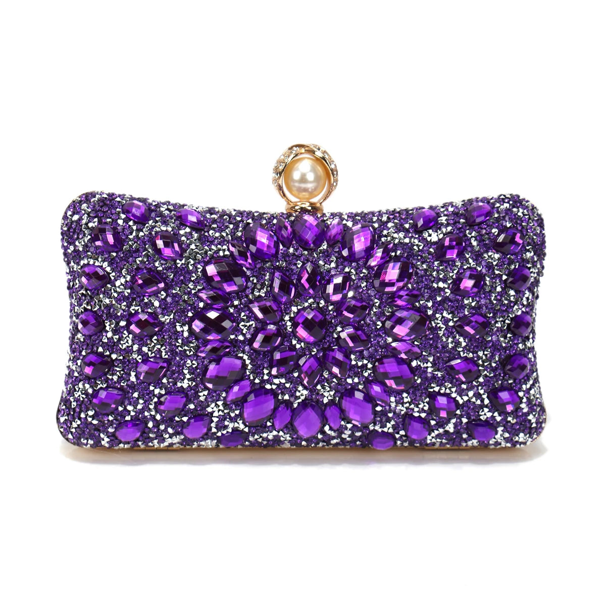 Golden Metal Pearl Rhinestones Glitter Evening Bags Small Lady Prom Dinner Luxury Night Gift Girlfriend Purse Acrylic Diamonds E