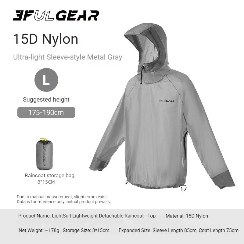 3F UL GEAR Split Hiking Raincoat Rain Pants Waterproof 15D Nylon Lightweight Outdoor Camping Rain Coat Gear Poncho Women Men