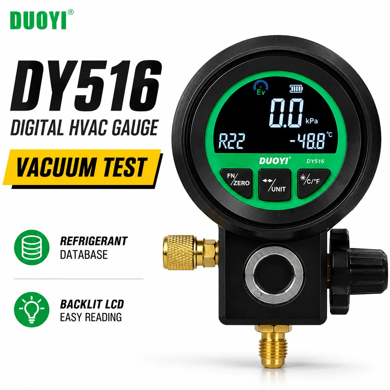 DY516 Digital HVAC Vacuum & Refrigeration Pressure Gauge – Accurate Multi-Function AC Test Tool