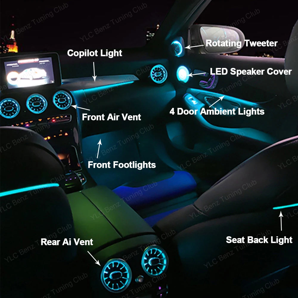 Ambient Light 3/64 Colors For Mercedes-Benz C-Coupe W205  Car Accessories Interiors LED Vents Speaker Decorative Light Retrofit