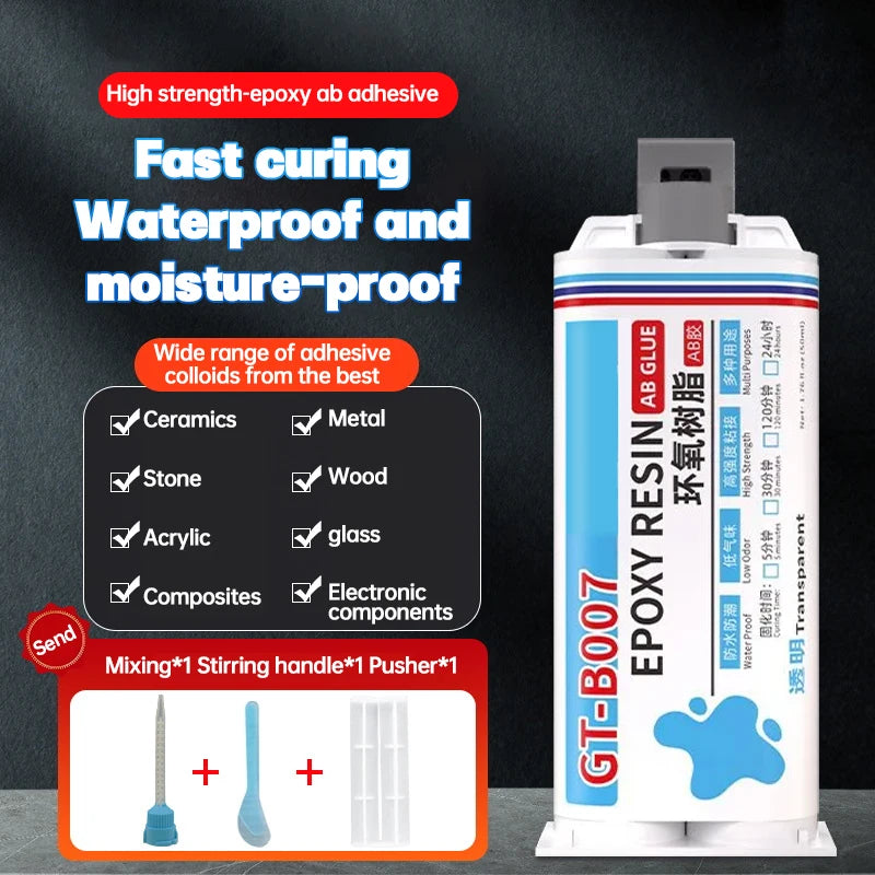 QuickDry Transparent Casting Glue High Strength Epoxy AB Adhesive Waterproof Gel for Metal and Plastic Repair 50ml/pc