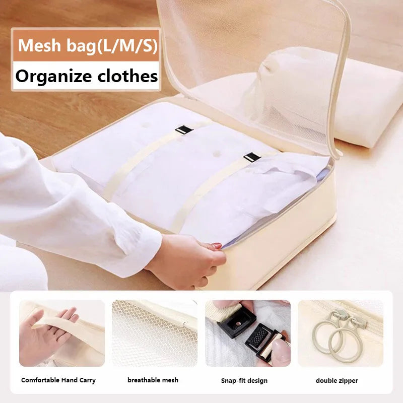 Travel Organizer Set 7/8/9/ Pcs Packing Cubes Suitcase Storage Bags Portable Luggage Tidy Pouch for Clothes & Shoes Folding
