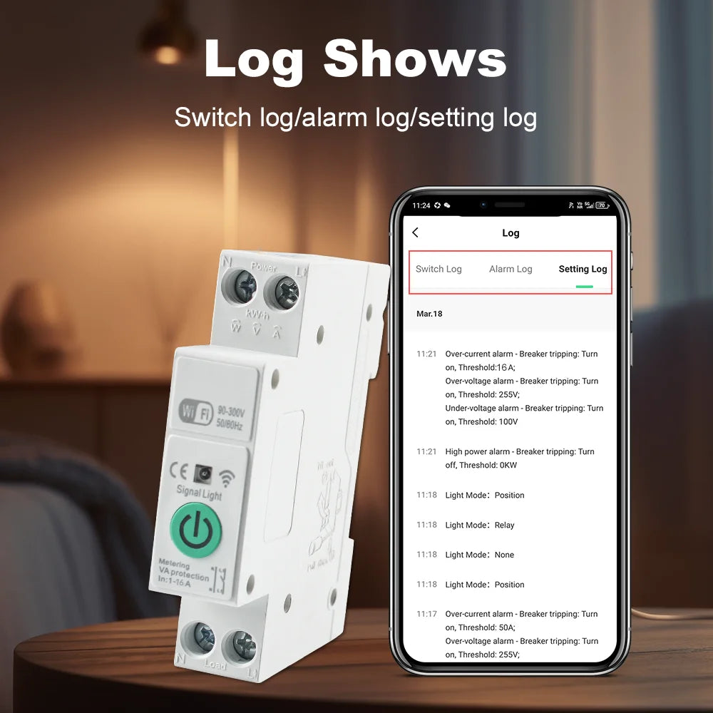 Manhot WiFi Smart Circuit Breaker MCB 1P+N 16A Switch Energy Meter Kwh Metering Monitoring Circuit Breaker Alexa Work With Tuya
