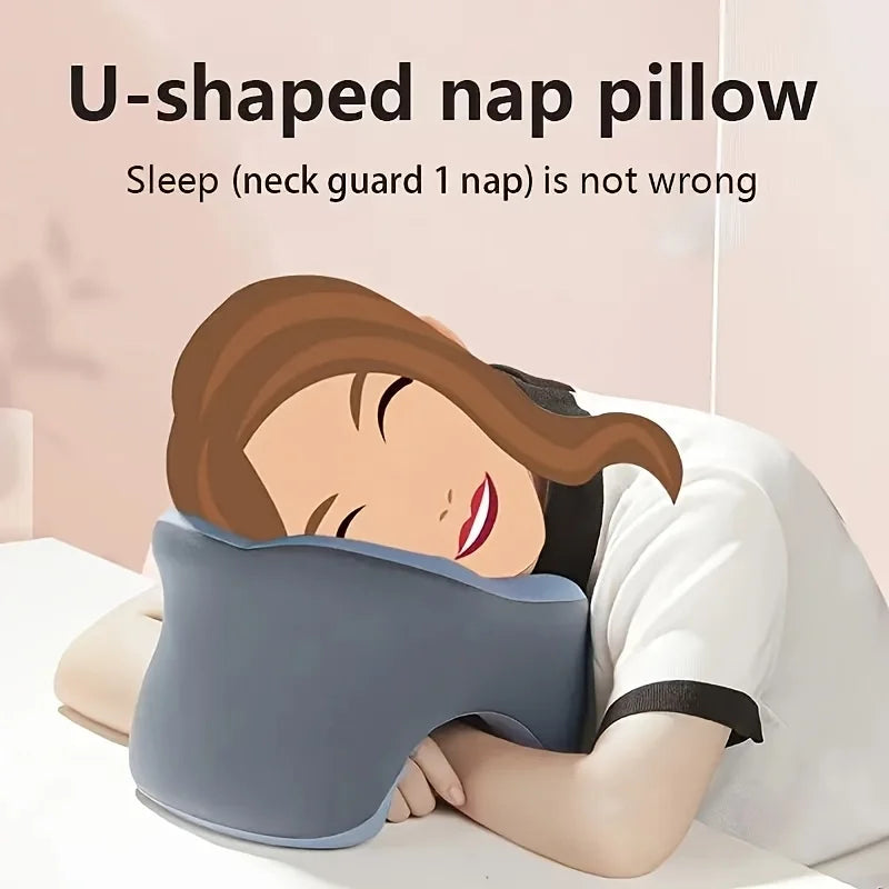 An Ergonomic U-Shaped Nap Pillow, Supporting Stomach, Back, Or Side Sleepers, Suitable for Office Naps, Travel, And Students