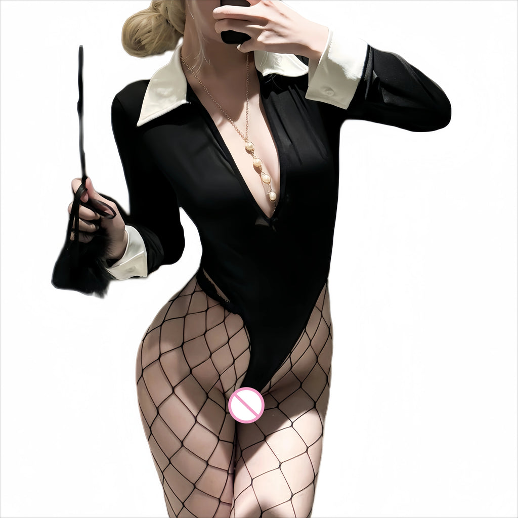 Abstinence Series Sexy Secretary Lingerie Deep V Temptation Jumpsuit No Need To Take Off Slim Fitting Role-playing Uniform Set
