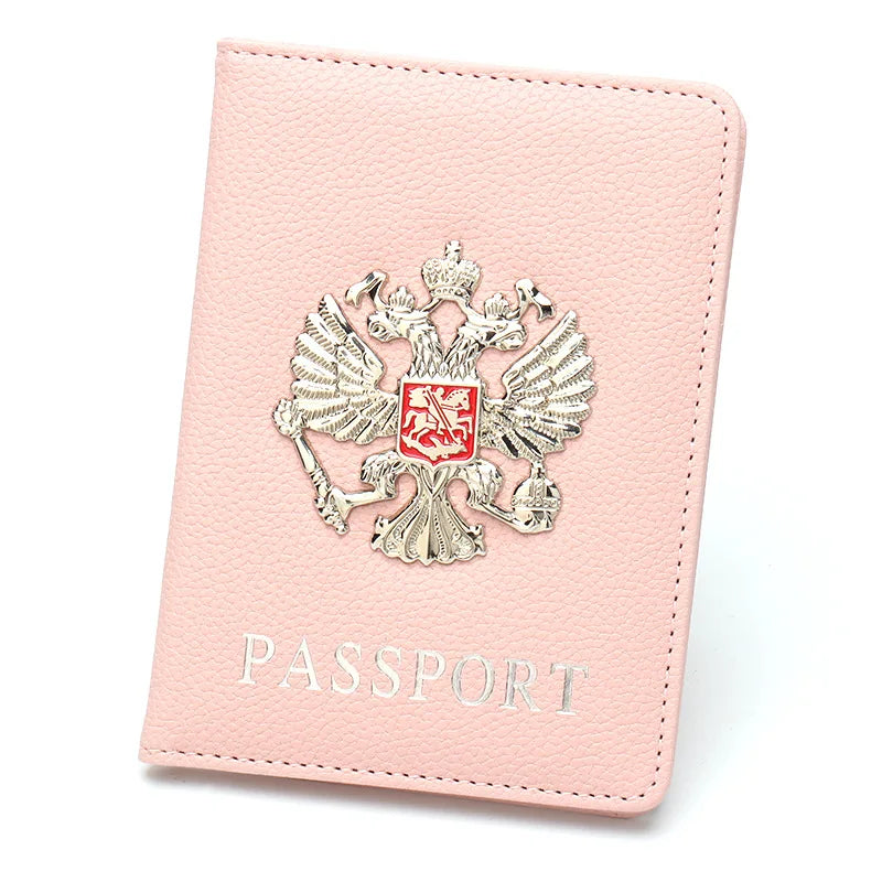 Metal Russian National Emblem Passport Cover - Fashion Travel Wallet & Document Organizer with Passport Clip