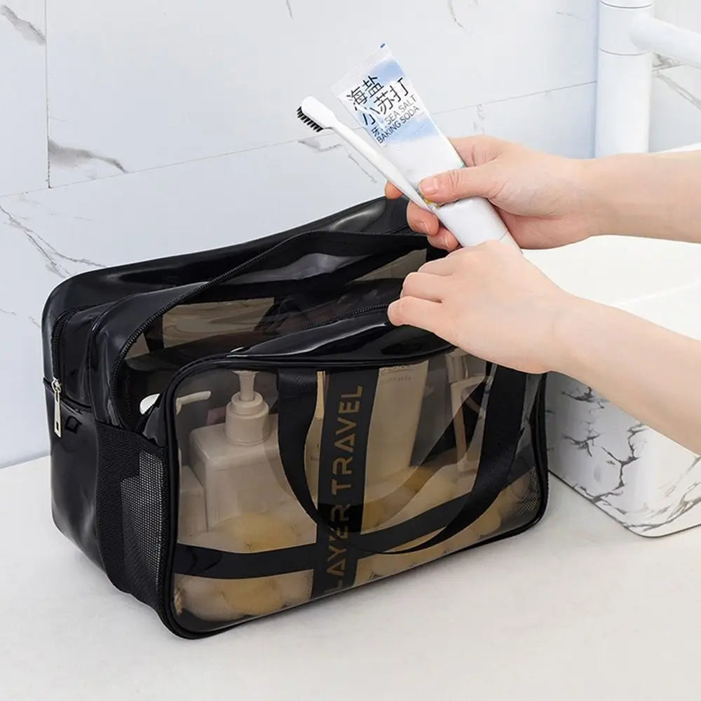Portable Mutlicolor Cosmetic Bag Transparent Multi-purpose Storage Bag Dry Wet Separation PVC+Mesh Cloth Toiletries Bag Beach
