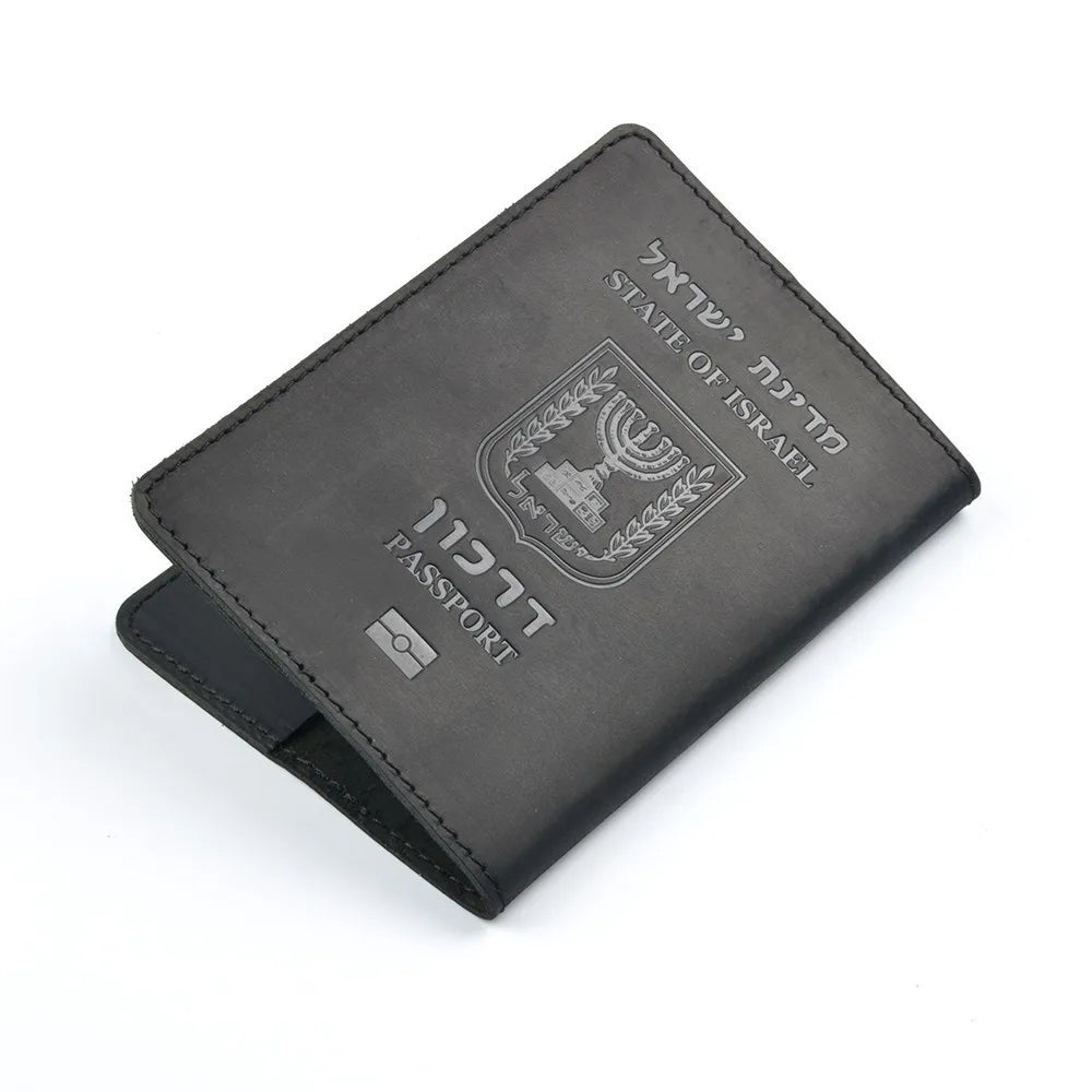 AIGUONIU Genuine Leather Israeli Passport Cover for Israel Credit Card Holder Hebrew Passport Case Unisex Travel Wallet