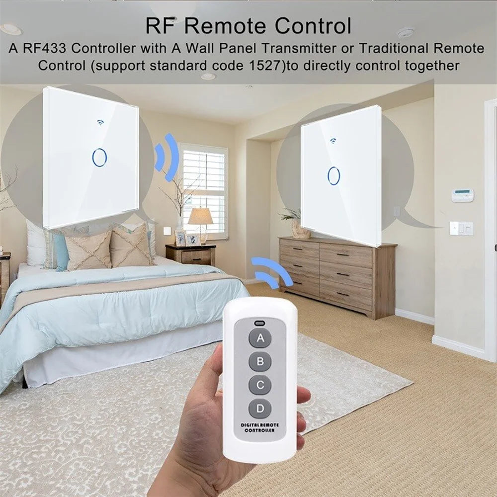 AXUS EU WiFi Smart Light Switches Touch Switch RF433 No Neutral Wire Work With Tuya Smart Life App Control Alexa Google Home