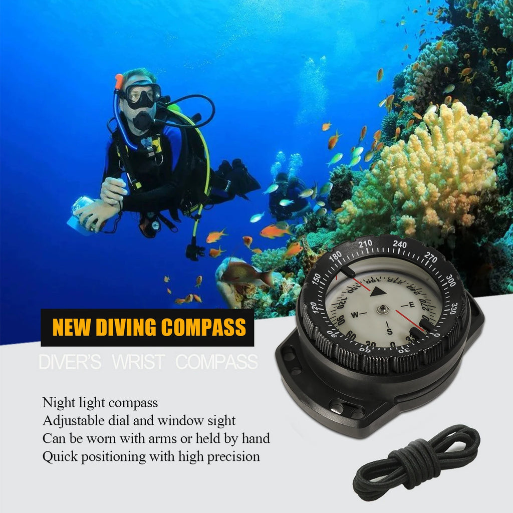 Digital Scuba Diving Compass 50m Waterproof Navigator, Professional Luminous LED Wrist Watch with Balanced Design for Snorkeling