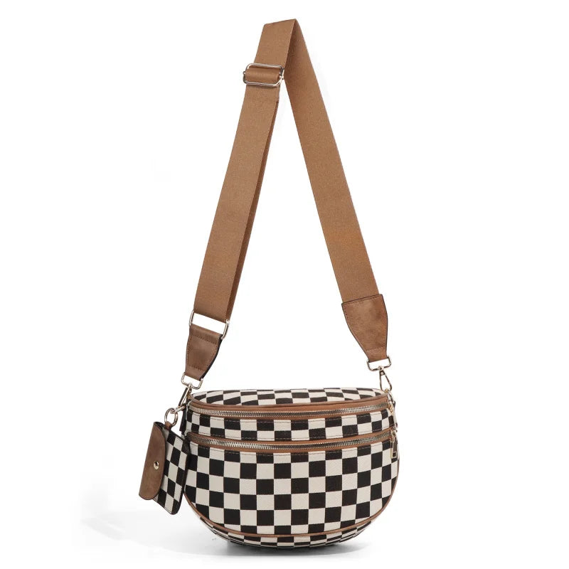 New checkered crossbody bag, shoulder bag, large-capacity shell bag
