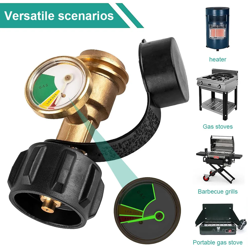Propane Tank Gauge Level Indicator Color Coded Propane Adapter Gauge Brass Propane Gas Gauge for Gas Cylinder Camping Stove