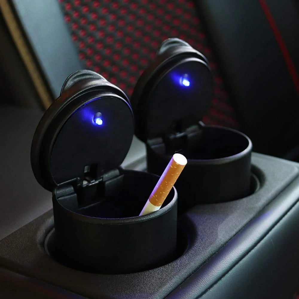 Car Ashtray LED Alloy Ash Tray Plastic Cup Portable Smokeless Auto Ashtray Flame Retardant Cigarette Holder Box Accessories