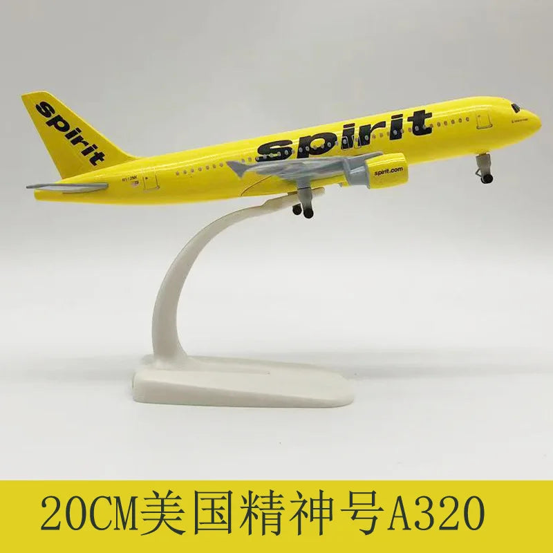 Die-Cast 20CM A320 Metal Model Airplane Toy Spirit Airlines USA with Metal Alloy Toys Plane Model for Kids Children Decoration