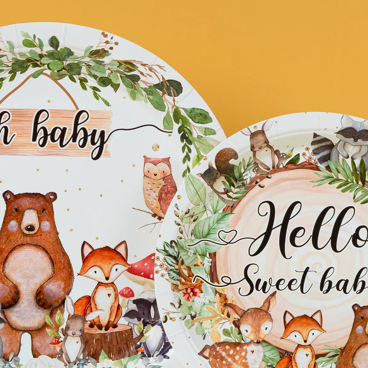 10/25/50pcs Watercolor Woodland Creatures Disposable Paper Plates for Nature Inspired Baby Party Supplies