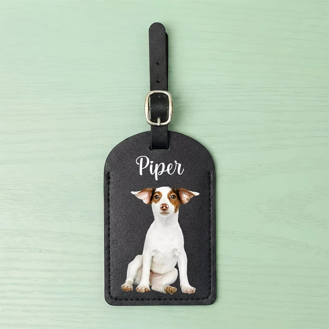 Personalized Faux Leather Luggage Tag with Name & Photo | Custom Travel ID Holder in 5 Colors, Durable PU Bag Tag for Suitcase