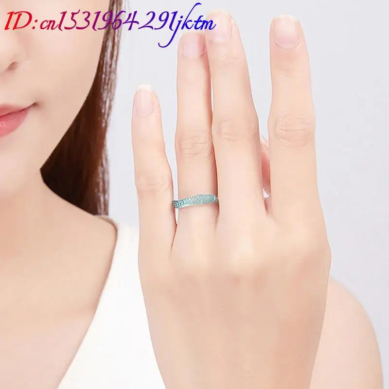 Blue Burmese Jadeite Snake Rings Stone Charms Designer Amulet Talismans Natural Jewelry Carved Real Burmese Jade Gemstone