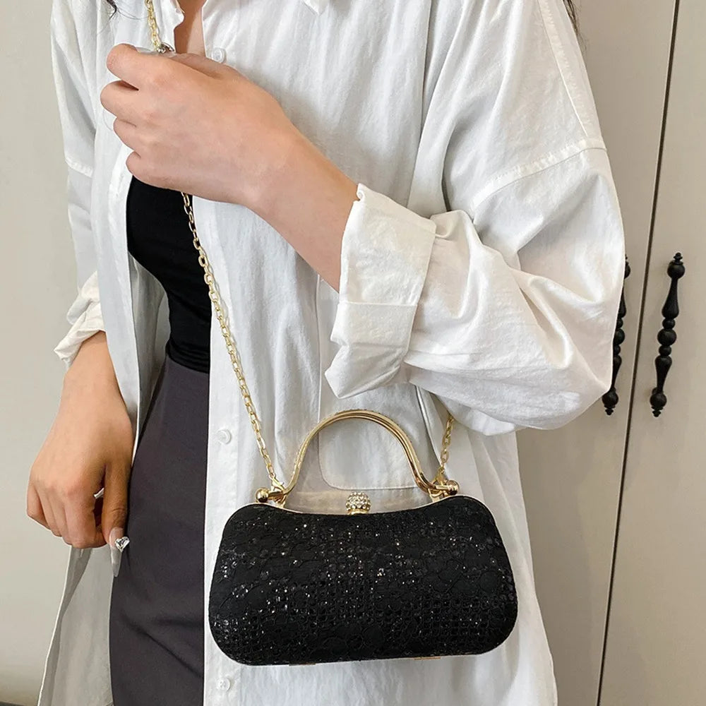 Casual Luxury Evening Banquet Bag Rhinestone Flower Ladies Clutch Bag Phone Pouch Shiny Chain Crossbody Bag Wedding