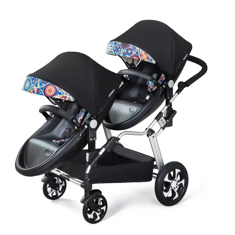 NEW Twins baby stroller 2 in 1 foldable two children PU leather waterproof stroller Double baby carriage twin strollers for 2