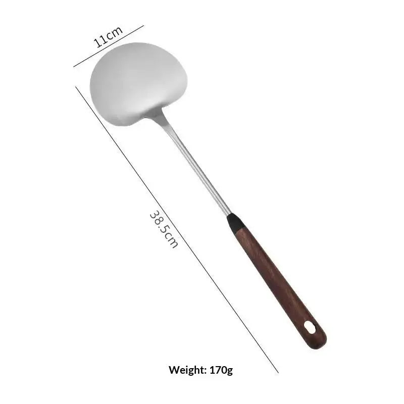 1Pcs Stainless Steel Turner With Wooden Handle Heat-Resistant Long Handle Soup Ladle Spatula Kitchen Cooking Utensils